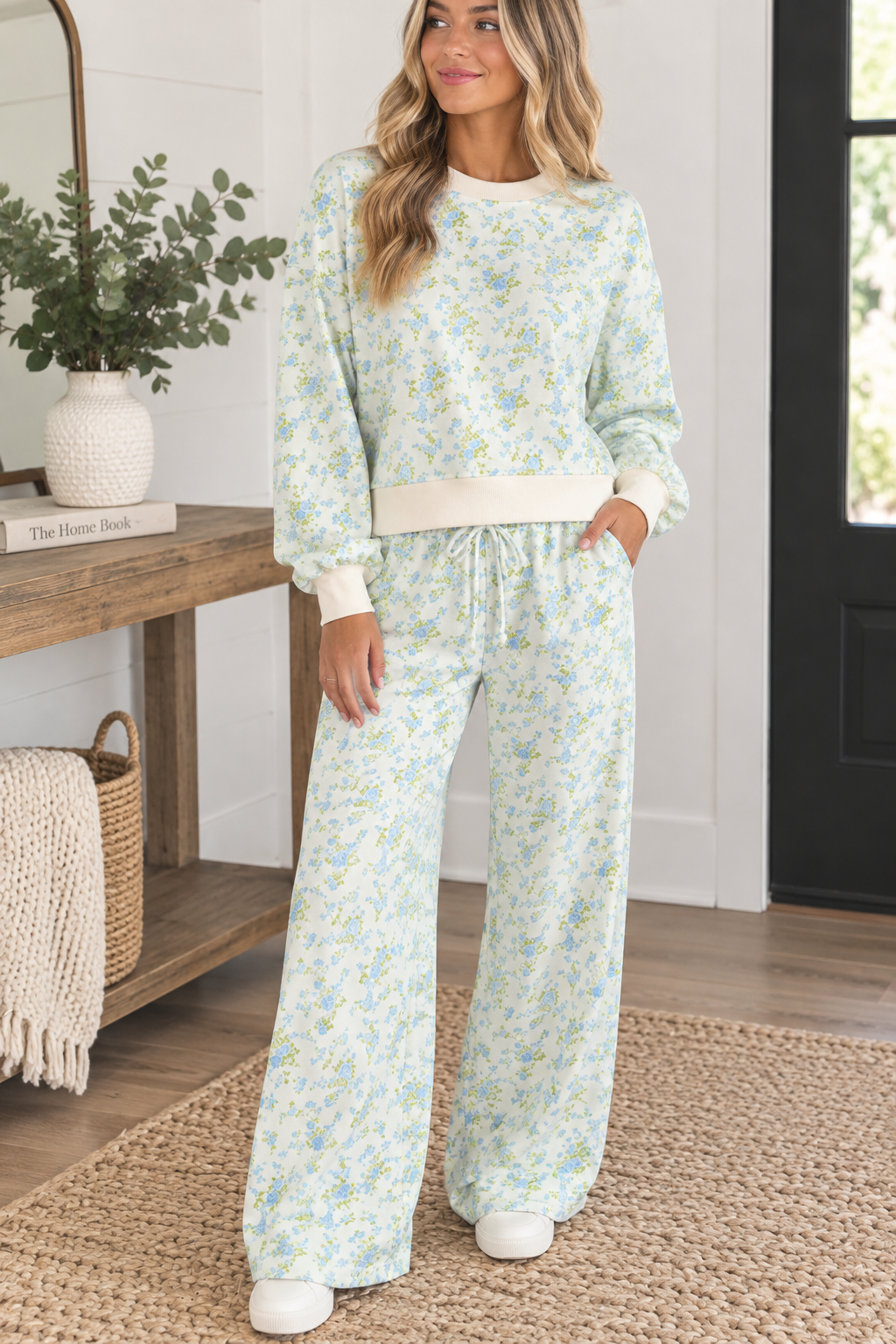 Blue Floral Drawstring Set