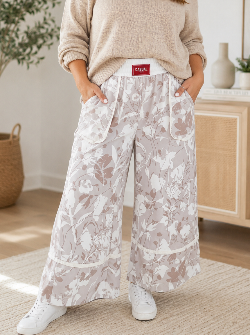 Floral Waistband Elastic Pants