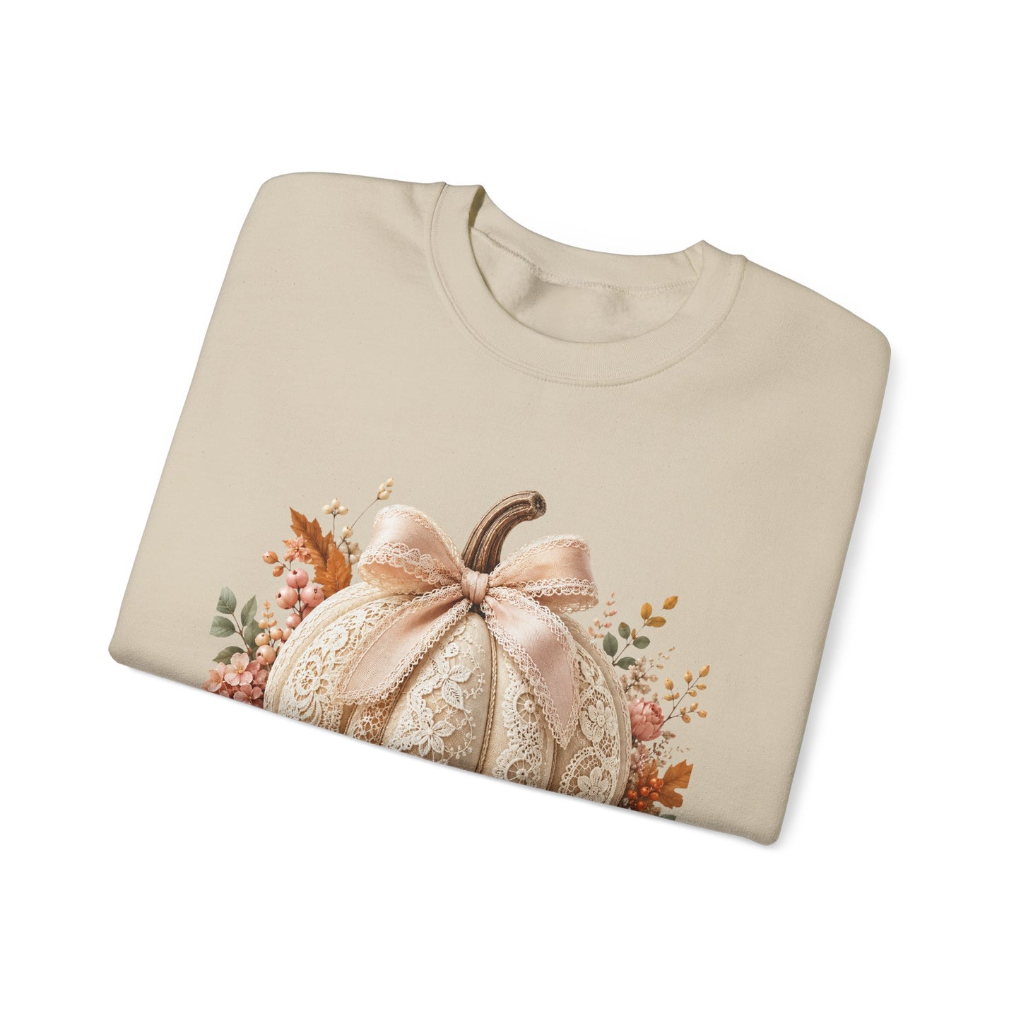 Fall Floral Pumpkin Crewneck Sweatshirt — Neutral Autumn Cozy Pullover