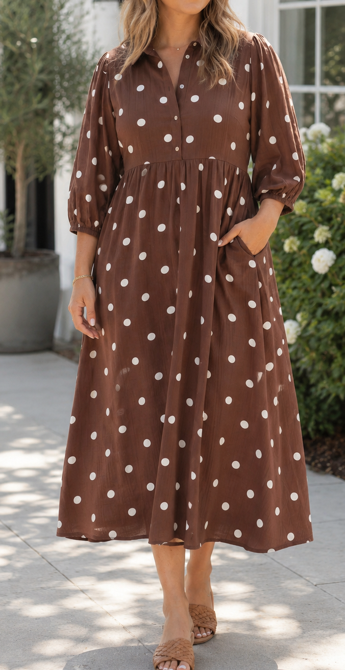 Brown Polka Dot Plus Dress