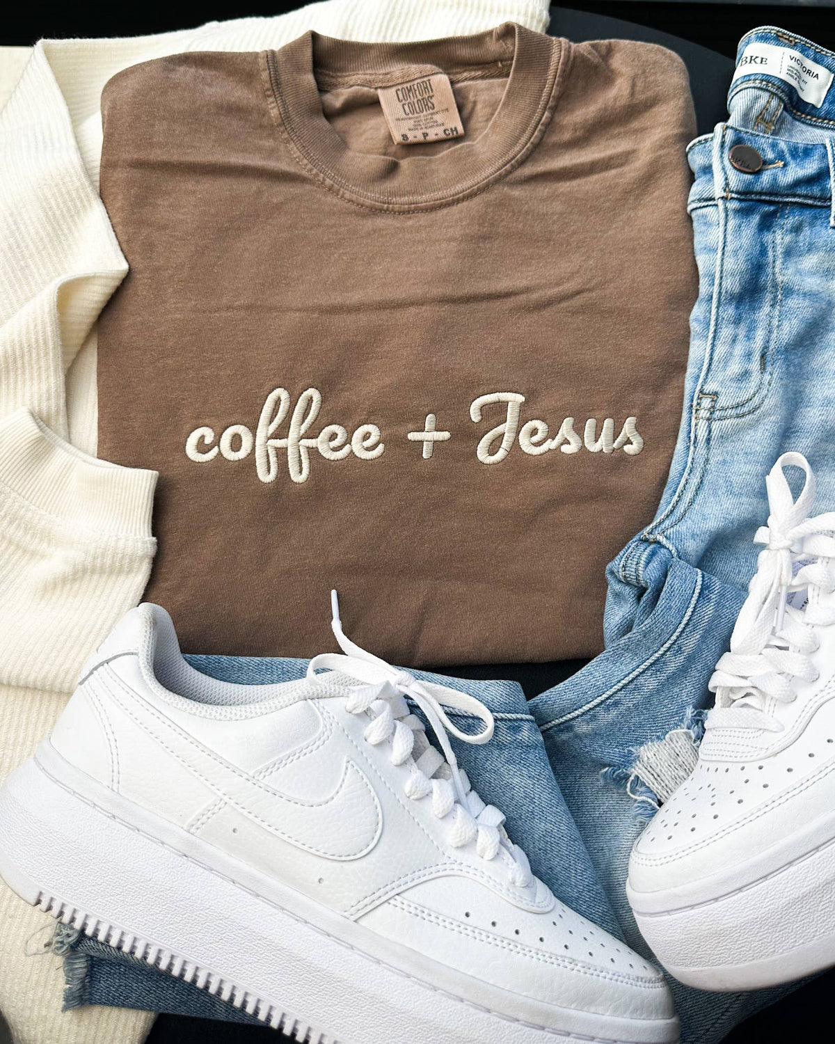 Coffee + Jesus Embroidery Graphic Tee